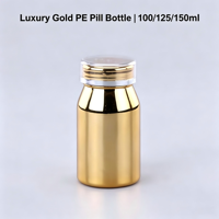 Vente en gros de flacons à pilules en PE dorés de luxe, 100 ml, 125 ml, 150 ml, contenants vides en plastique doré pour capsules et comprimés, logo personnalisé