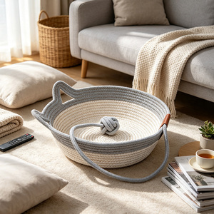 Cesta de Almacenamiento Circular Tejida Personalizada con Orejas de Gato, Adecuada para Almacenamiento en el Escritorio, Decoración de Habitación Infantil, Regalos - Product Image 5