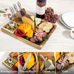 Houselin Slate Cheese Board Set Acero inoxidable Cuchillo Herramientas Premium Acacia Bandeja para servir con soporte magnético - Product Image 4