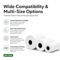 Rouleau de papier thermique pour reçus de point de vente 37x50mm avec mandrin en plastique pour stations-service, parkings, cinémas, caisses de billetterie et imprimantes de facturation