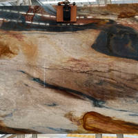 Dalle de quartzite brésilien Van Gogh avec des rayures orange et bleues pour comptoirs de cuisine, plans de toilette et revêtements muraux