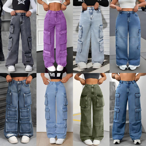 <span class=keywords><strong>Jeans</strong></span> Cargo de Cintura Alta para Mujer, Nueva Colección 2026, Pantalones Vaqueros Anchos con Múltiples Bolsillos y Detalles Desgastados - Product Image 1