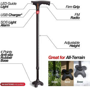Canne pliable en alliage d'aluminium avec lumière LED intelligente réglable, radio FM, embout en caoutchouc, activités <span class=keywords><strong>de</strong></span> plein air, randonnée, USB - Product Image 3