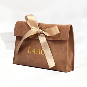 Custom logo New Arrival Printed Small <b>Envelope</b> Flap Birthday <b>Gift</b> Bag Luxury Suede Jewelry Pouch With Ribbon Bow - Product Image 6