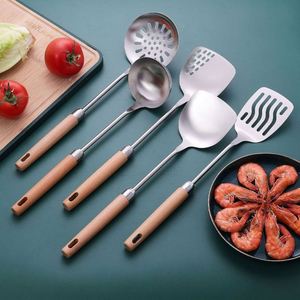 Juego de Utensilios de Cocina de Acero Inoxidable con Mango de Madera, Diseño Nuevo, Ecológico, Multiusos, Precio al por Mayor - Product Image 1