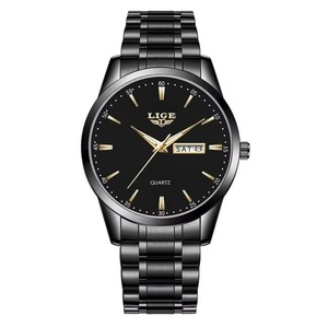 Montre-bracelet à quartz pour homme style affaires avec affichage jour de la semaine et calendrier, lumineuse, étanche, bracelet en cuir marron, montre habillée - Product Image 6