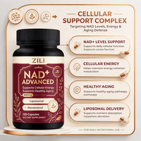 Capsules liposomales de NAD+ avec resvératrol et quercétine, complément alimentaire pour soutenir l'énergie cellulaire