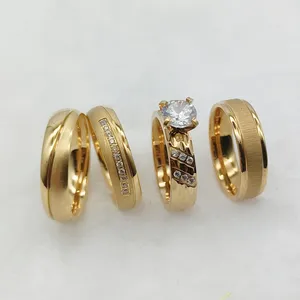 Designer Cz Anel de diamante China 18 K Banhado a ouro conjuntos de noivas para Casal Casamento Joias Ocidentais Anéis Senhoras