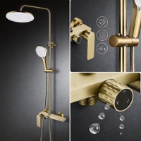 Ensemble de douche OEM personnalisé en laiton brossé doré, 3 fonctions (pluie, massage, haute pression), fixation murale, accessoires de salle de bain, vente en gros
