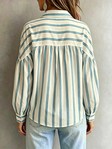 Nueva Blusa de Mujer Otoño 2026 con Cuello Solapa a Rayas, Manga Larga, Ajuste Holgado, Estiliza, Casual Diaria, con Botones - Product Image 3
