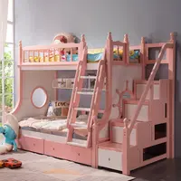 wholesale modern children triple bunk beds kids for girls Cheap Bunk Bed with Stair Storage