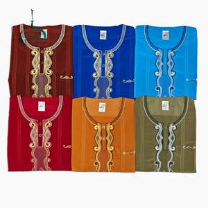 प्रीमियम कोशीबो के पुरुष थोबे सऊदी दुबाई अराबेइक रोज़ कफ्तान मस्जिद पार्टी की छोटी आस्तीन लुभावनी कढ़ाई थोब - Product Image 5