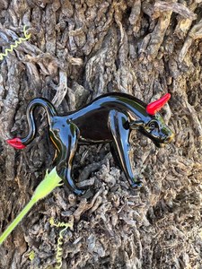 Black Murano Glass Bull With <b>Red</b> Horns And Tail Artistic Murano Blown Glass Contemporary Design - Product Image 5
