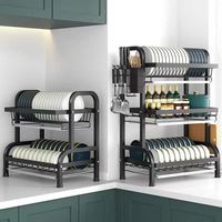 Égouttoir à vaisselle multifonction en acier à 3 niveaux pour évier, design moderne, gain de place, rangement et séchage pour ustensiles de nettoyage