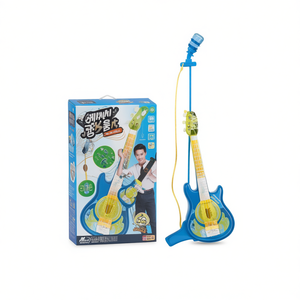 Guitar Set With Microphone String Type Electronic Musical Toy For Kids 5 To 7 Years Unisex Plastic Blue Yellow Color - Product Image 1