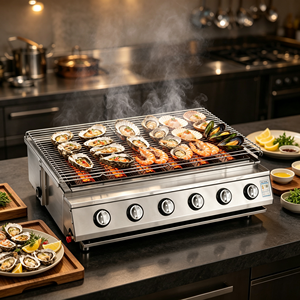 Nouvelle arrivée : Grill à fruits de mer au gaz en acier inoxydable commercial, 2800 Pa, contrôle précis de la température par zones, barbecue multi-usages pour la restauration de rue - Product Image 3