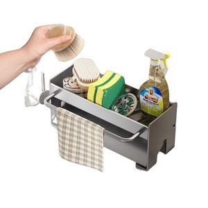 Égouttoir de cuisine en acier au carbone avec support pour éponge et torchon, organisateur de comptoir domestique - Product Image 2