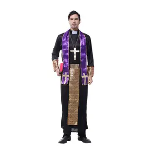 Traje de Halloween para Cosplay Jesus Cristo Roupa Masculino Padre Missionário Virgem Maria Padre Freira Fantasia de Bispo