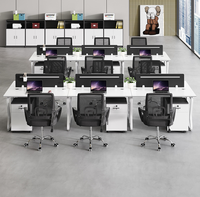 Bureau de travail moderne classique minimaliste STG avec structure en acier, 4 places, chaises de bureau, armoires latérales, table pour quatre personnes