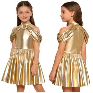 Vestido Metálico de Danza Lírica para Niñas de 8 a 16 Años, Vestidos de Línea A para Actuaciones en Escenario, Bailes de Salón, Fiestas - Product Image 2
