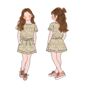 Conjunto de 2 Piezas para Niñas, Blusa de Manga Corta con Estampado Floral y Falda con Bolsillo y Dobladillo Festoneado, Atuendo Moderno - Product Image 6