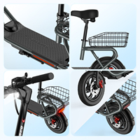 Scooter Eléctrico Plegable de 12 Pulgadas con Asiento Delantero y Trasero, Canasta de Carga para Desplazamientos y Compras