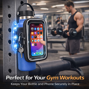 Porta Borraccia Magnetico Premium in Neoprene con Tasca Trasparente <span class=keywords><strong>per</strong></span> Telefono Touchscreen e Cinturino Regolabile in Velcro <span class=keywords><strong>per</strong></span> Palestra e Fitness - Product Image 1