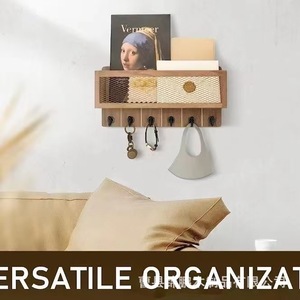 Wooden Entryway Key Rack <b>Wall</b> <b>Shelf</b> With Magazine Storage Multipurpose <b>Wall</b> <b>Mounted</b> Organizer For Home Living Room - Product Image 3