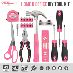 Kit d'outils rose pour femmes, ensemble d'outils manuels de bricolage pour la maison, 38 pièces, avec marteau, tournevis, pinces, mètre ruban, niveau, ciseaux pour H - Product Image 2