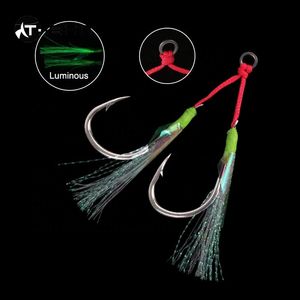 18 #-24 # Leurre Fibre Lumière Double Aide Crochets Pêche En Mer Jig Barbelé Brochet Crochets En Acier Inoxydable Argent Matel Océan Double Crochet - Product Image 3