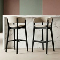 Tabouret de bar commercial de style nordique en bois massif à dossier haut avec accoudoirs et repose-pieds - Chaise de salle à manger d'hôtel au design minimaliste