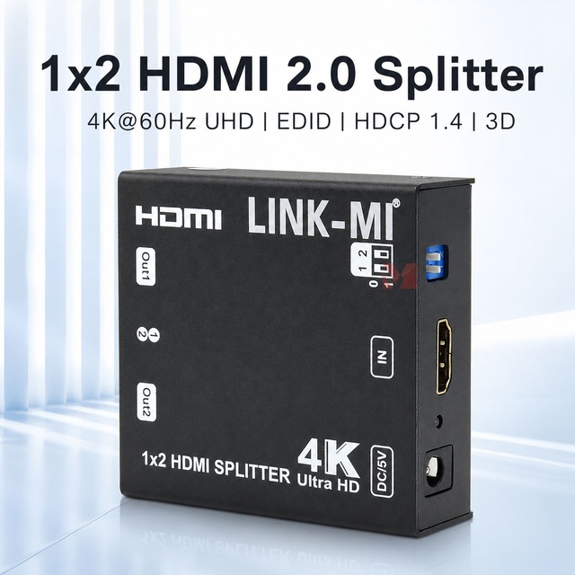 1x2 HDMI 2.0 Splitter 4K60Hz YUV4:2:0 HDMI Duplicator with EDID 3D HDCP1.4