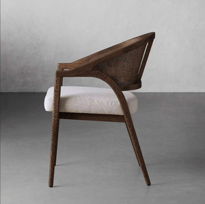 French High Real Rattan ASH Solid Wood <strong>Arm</strong> <strong>Chair</strong> Modern <strong>Black</strong> Cane Dining <strong>Chairs</strong> for Home Restaurant Cafe - Product Image 2