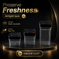 Conteneur sous vide carré transparent sans BPA, hermétique et alimentaire, pour le bureau et la cuisine, idéal pour le café et les aliments pour animaux.