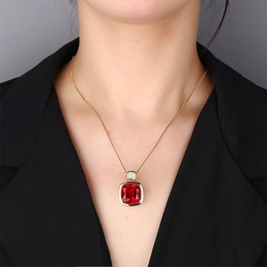 Wholesale 16*16mm Square Red Cubic Zirconia Jewelry Eco-friendly <b>Copper</b> Square Bezel Solitaire Pendant Necklace for Women Gift - Product Image 5