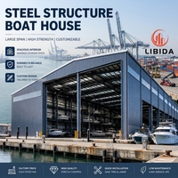 Grand hangar à bateaux en acier à portée libre, sans colonne centrale, résistant au vent et à la neige, structure en acier préfabriquée à forte charge, atelier pour bateaux