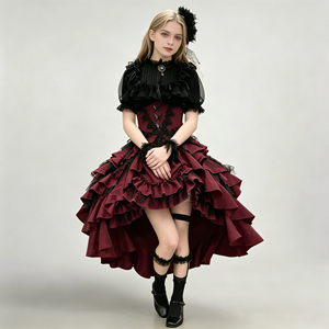 Set Abito Gotico Lolita, Gonna a Strati Stile Vittoriano, Costume <span class=keywords><strong>Cosplay</strong></span> <span class=keywords><strong>Anime</strong></span> per Donne, Festa di Halloween - Product Image 1