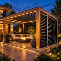 Pergola extérieure imperméable sur mesure avec portes coulissantes en verre, kits de gazebo bioclimatique 3x4 4x4 pour patio et véranda toutes saisons