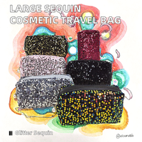 Vente en gros de grande capacité à la mode pour femmes portable pour trousse de toilette paillettes paillettes fermeture éclair stockage de voyage sac cosmétique