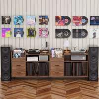 Support de tourne-disque de 27,6 pouces avec 2 tiroirs, table console pour lecteur de disques vinyles 350, étagère pour haut-parleurs multimédia, 2 étagères réglables