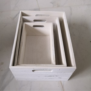 Juego de Cajas de Almacenamiento Rectangulares de Madera, Bandejas Encajables Pintadas de Blanco para Organización del Hogar, Uso Decorativo DS-1113 - Product Image 1