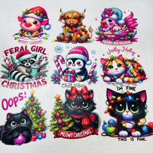 Vente en gros d'autocollants de transfert de chaleur de <span class=keywords><strong>chat</strong></span> mignon de Noël en vinyle à bas quantité minimale de commande prêt à appuyer impression par transfert de film dtf pour t-shirt - Product Image 4
