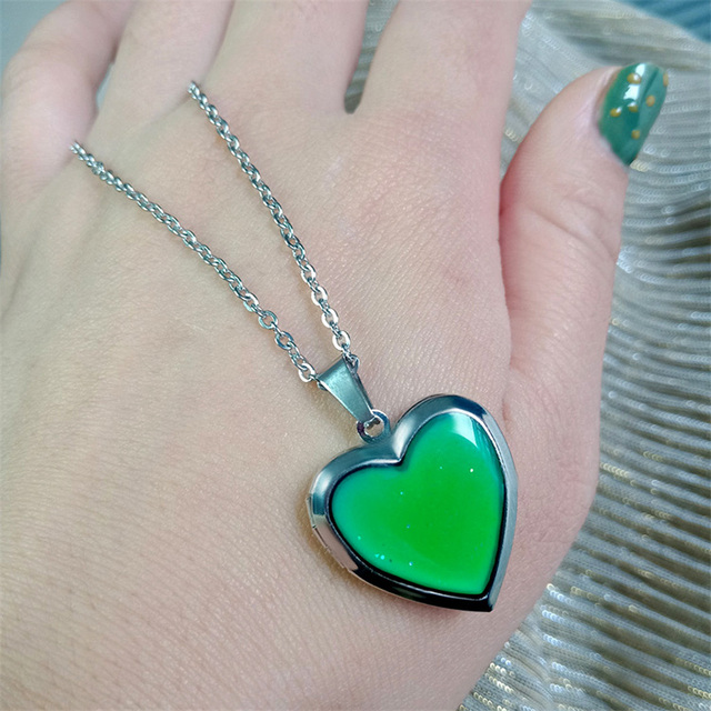 Collar Con Foto Fashion Stainless Steel Chain Heart-shaped Love Photo Box Thermochromic Locket Necklace for Mother