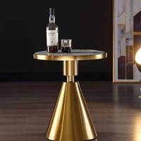 Table basse ronde en acier inoxydable doré style nordique avec plateau en marbre pour salon