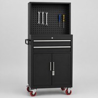 Armoire à outils mobile professionnelle à 2 tiroirs avec panneau perforé, système de rangement de garage haute capacité, boîte à outils industrielle noir mat
