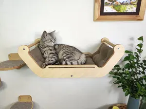 Luxury Wall-mounted Wood Cat Bed With 3 Steps Cat Wall Shelf And Perch For Sleeping Wooden Cat Hammock Furniture Bed