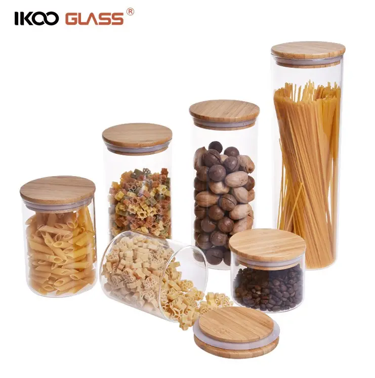 IKOO Kitchen Bamboo Borosilicate Glass Jar With Sealed Lid Kitchen Food Storage Container