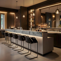Comptoir de bar commercial moderne avec dessus en pierre, armoire à vin avec éclairage LED, mobilier de bar personnalisé pour pub, restaurant, bar à vin