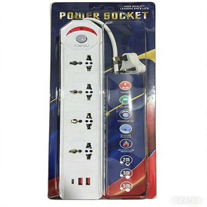 Regleta de alimentación universal de 5 tomas con 2 USB tipo A y 1 USB tipo C, cable de cobre, enchufe <span class=keywords><strong>EU</strong></span>/UK/US, 3-4-5 vías, extensión de enchufe - Product Image 1