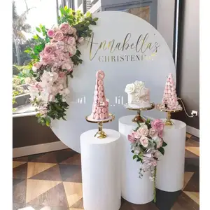 Expositor de cilindro redondo blanco, mesa de pedestal para pastel de postre para boda